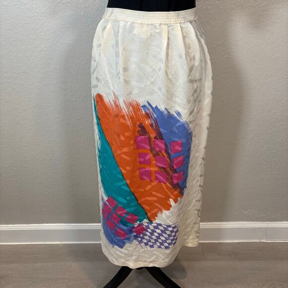 VTG UMI COLLECTIONS BY ANNE GRIMINS Maxi Pencil Skirt Cream Sz6 Disco 70s 80s - Picture 2 of 7